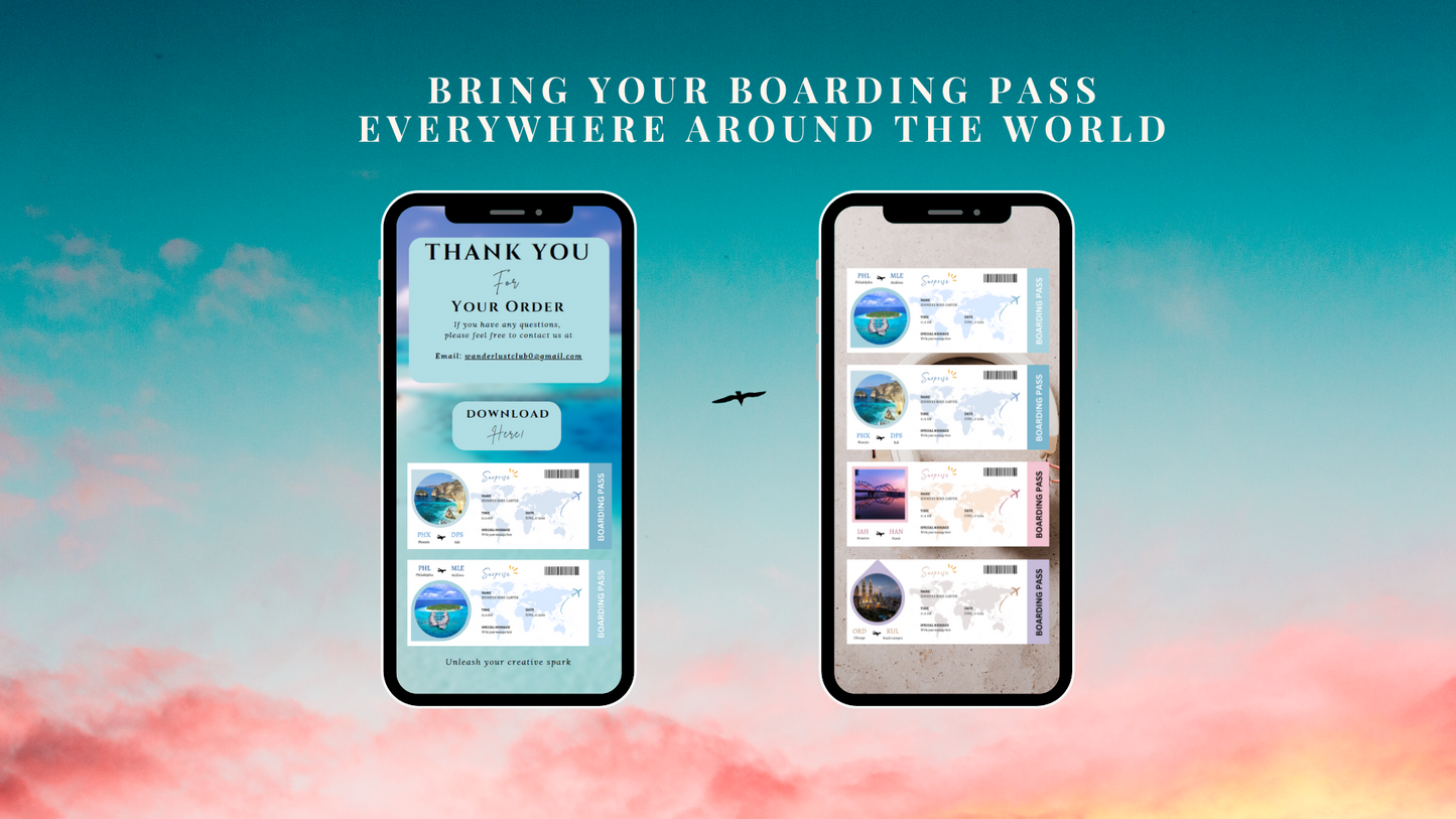 airline ticket, airline ticket canva, boarding pass, pass template, canva boarding pass, canva template, custom boarding pass, editable template, gift idea, plane ticket, surprise ticket, template, travel ticket print