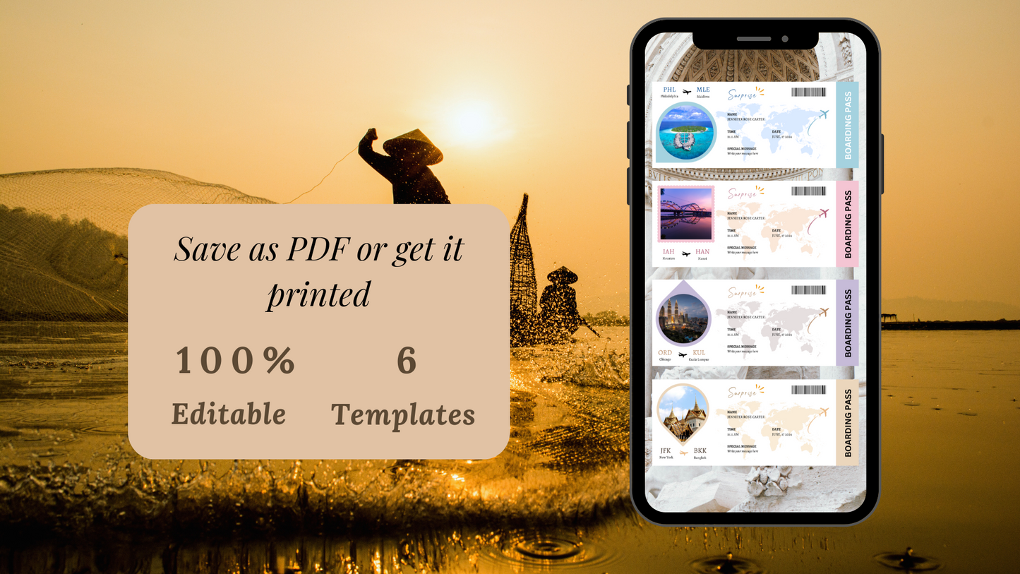 airline ticket, airline ticket canva, boarding pass, pass template, canva boarding pass, canva template, custom boarding pass, editable template, gift idea, plane ticket, surprise ticket, template, travel ticket print