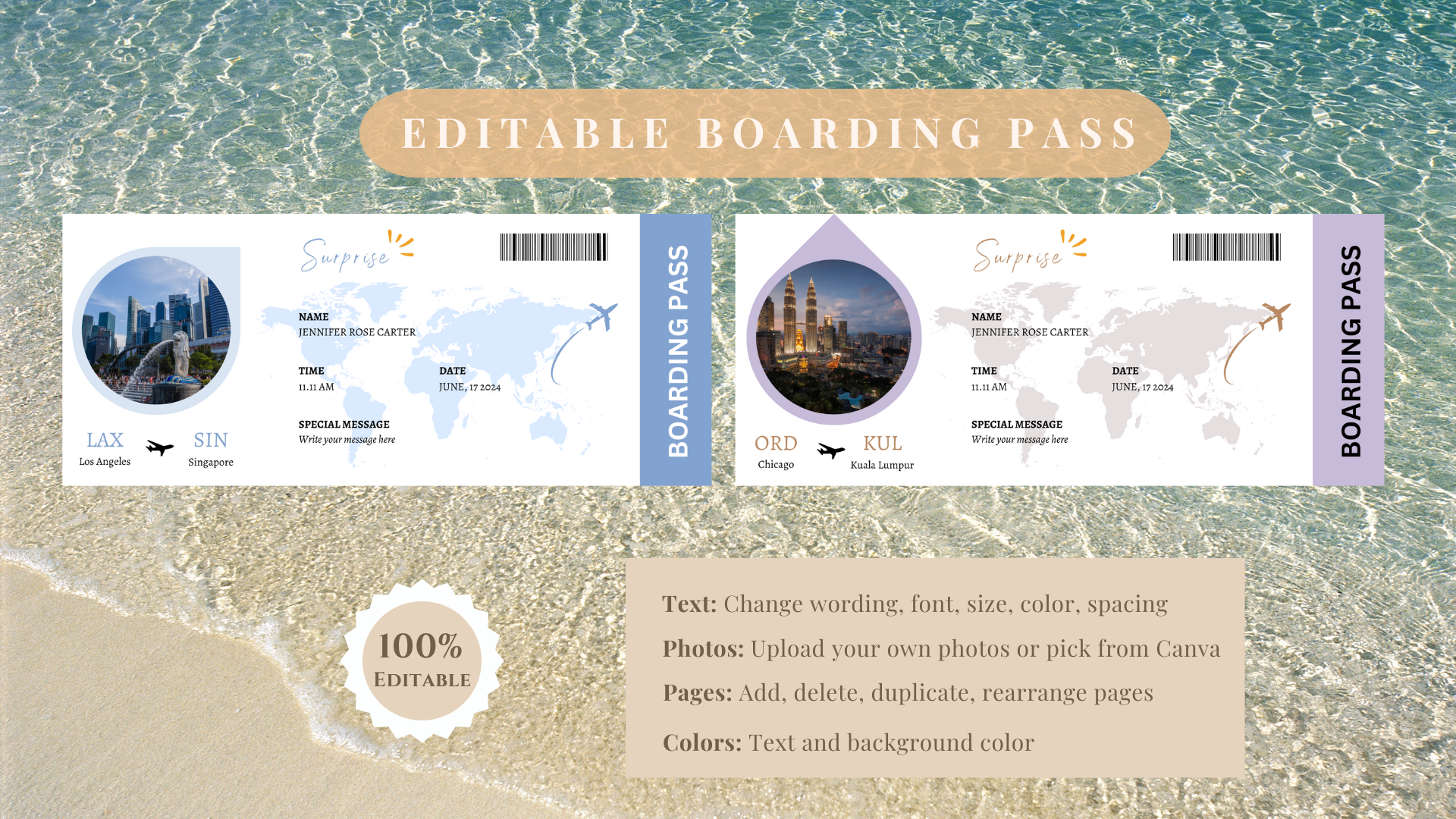 airline ticket, airline ticket canva, boarding pass, pass template, canva boarding pass, canva template, custom boarding pass, editable template, gift idea, plane ticket, surprise ticket, template, travel ticket print