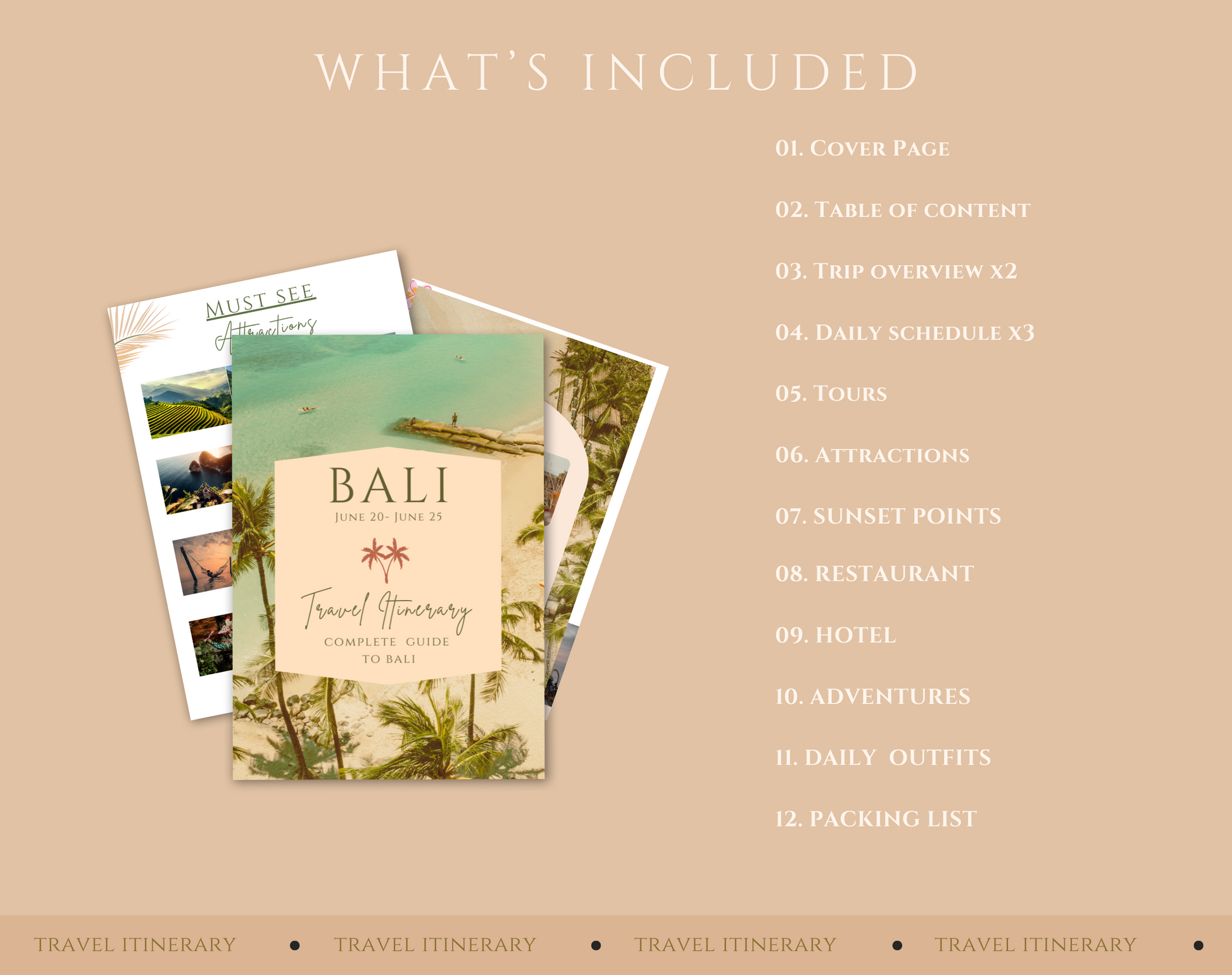 Tropical Travel Itinerary Template | Mobile Printable Travel Planner | Editable Bali Travel Guide | Traveling Guide Editable in Canva