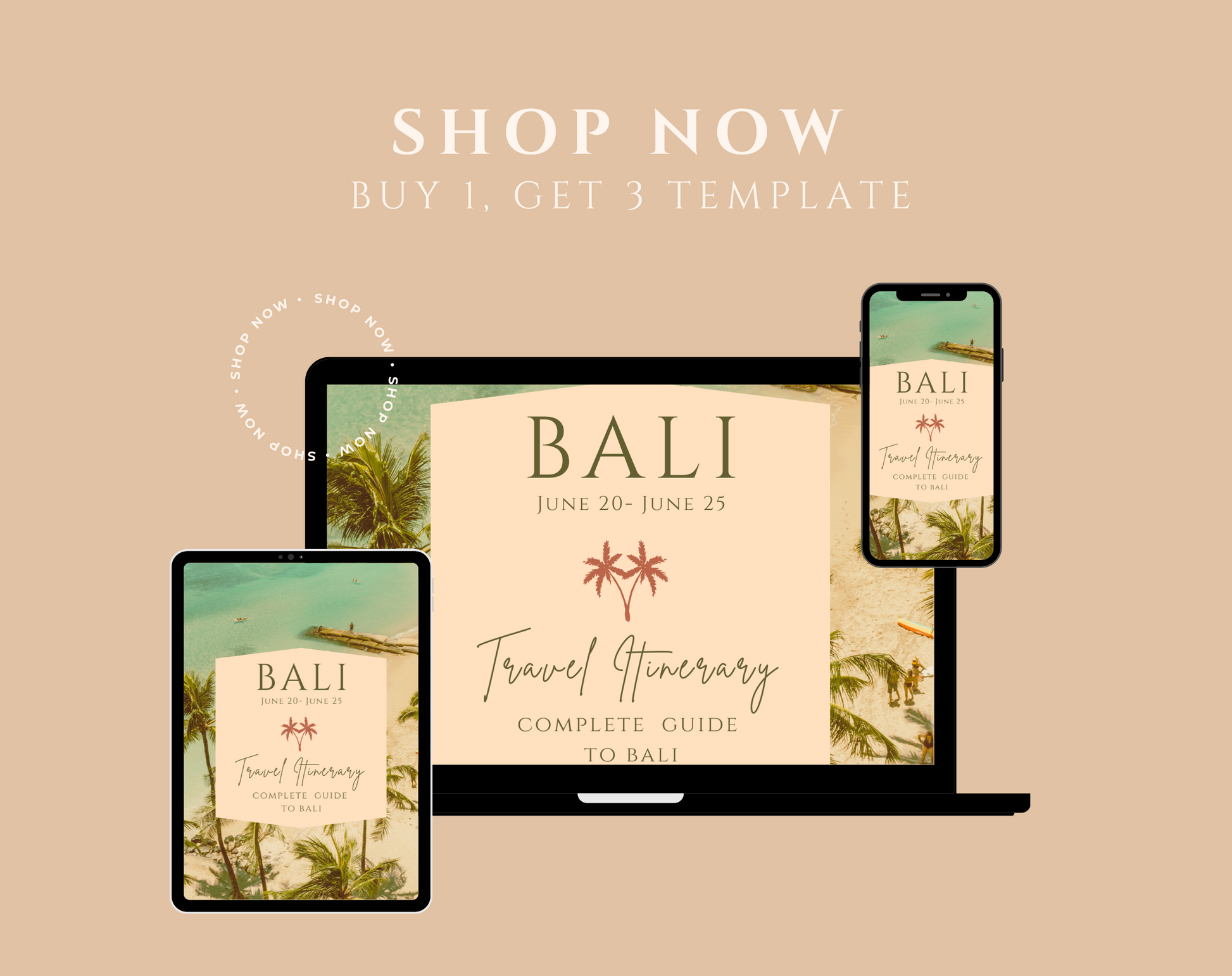 Tropical Travel Itinerary Template | Mobile Printable Travel Planner | Editable Bali Travel Guide | Traveling Guide Editable in Canva